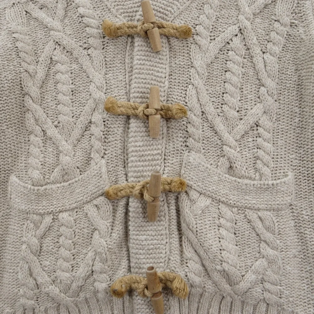 Banana Republic Sweater Mens Medium Beige Toggle Cardigan Shawl Cable Knit